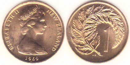 1969 New Zealand 1 Cent (Mint Sets only) chUnc A002632